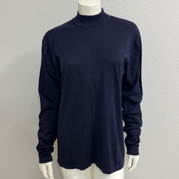 Wintersilks Navy Mock Turtleneck Shirt - Picture 1 of 7
